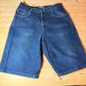 Southpole Mens Baggy Denim Shorts Dark Wash Y2K Hip Hop Size 38 RN82628